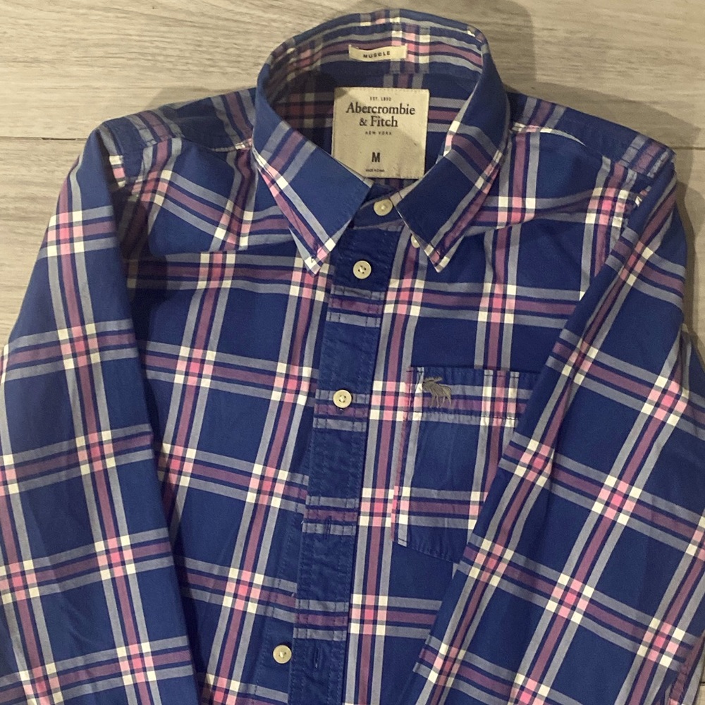 Abercrombie & Fitch Shirt Blue Pink Muscle Long Sleeve Button Up